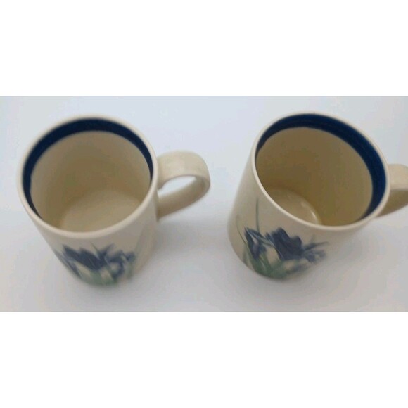 2 Otagiri Blue Iris Mugs Hand Painted Vtg Floral Flowers - Picture 2 of 6